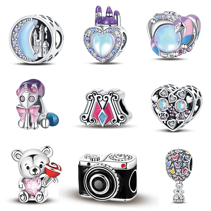 925 Sterling Silver Fairy Tale Town Series Dream Moon Castle Swan Mirror Charms Beads Fit Pandora Bracciali Originali Gioielli Fai Da Te