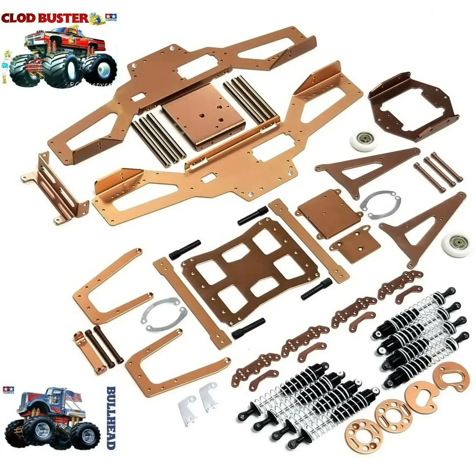 Alu Chassis/Paraurti/Shock/Wheelie Bar Per Parti Di Opzione Tamiya Clodbuster/Bullhead