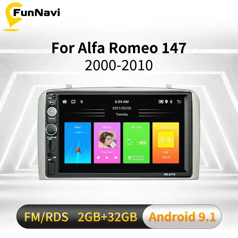 Autoradio Android 2 Din Con Schermo Per Alfa Romeo 147 2000-2010 Autoradio Da 7 Pollici Lettore Multimediale Gps Bt Wifi Fm Aotoradio