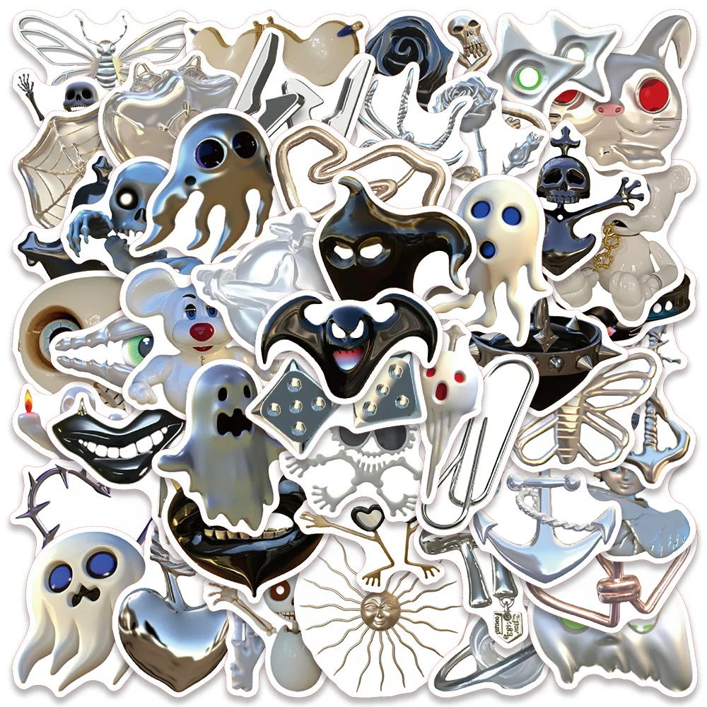 50Pcs Cool Cartoon 3D Horror Skull Ghost Stickers Vinile Laptop Phone Decalcomanie Chitarra Bagagli Skateboard Graffiti Impermeabili