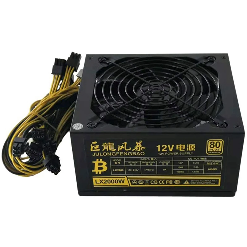 Rise-Computer Case Power Supply 2000W Psu Alimentatore Per Computer Supporto 8 Schede Grafiche Server Bitcoin Miner Tools