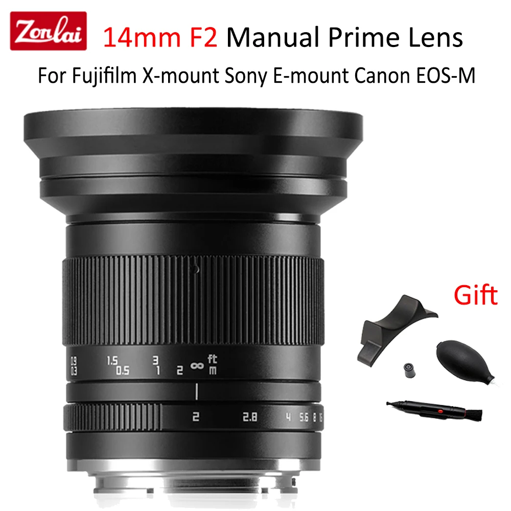 Zonlai 14Mm F2 Aps-C Obiettivo Della Fotocamera Ultra Ampio Messa A Fuoco Manuale Obiettivo Prime Per Fujifilm Fuji X-Mount Canon Eos-M Fotocamere Son