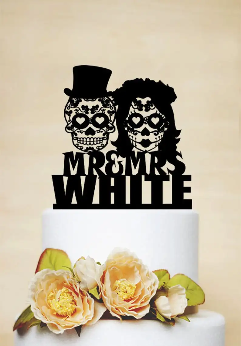 Skull Torta Topper, Torta Nuziale Topper, Fino A Death Do Us Part Cake Topper, Personalizzato Cake Topper, Scheletro Cake Topper, Halloween Toppe