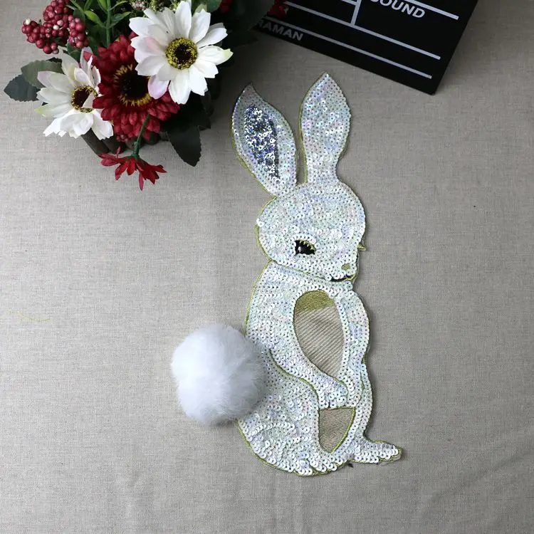 Coniglio Bianco Paillettes Patch Per Abbigliamento Adesivi Vestiti Cucire Parches Bordados Para Ropa Toppe Per Vestiti