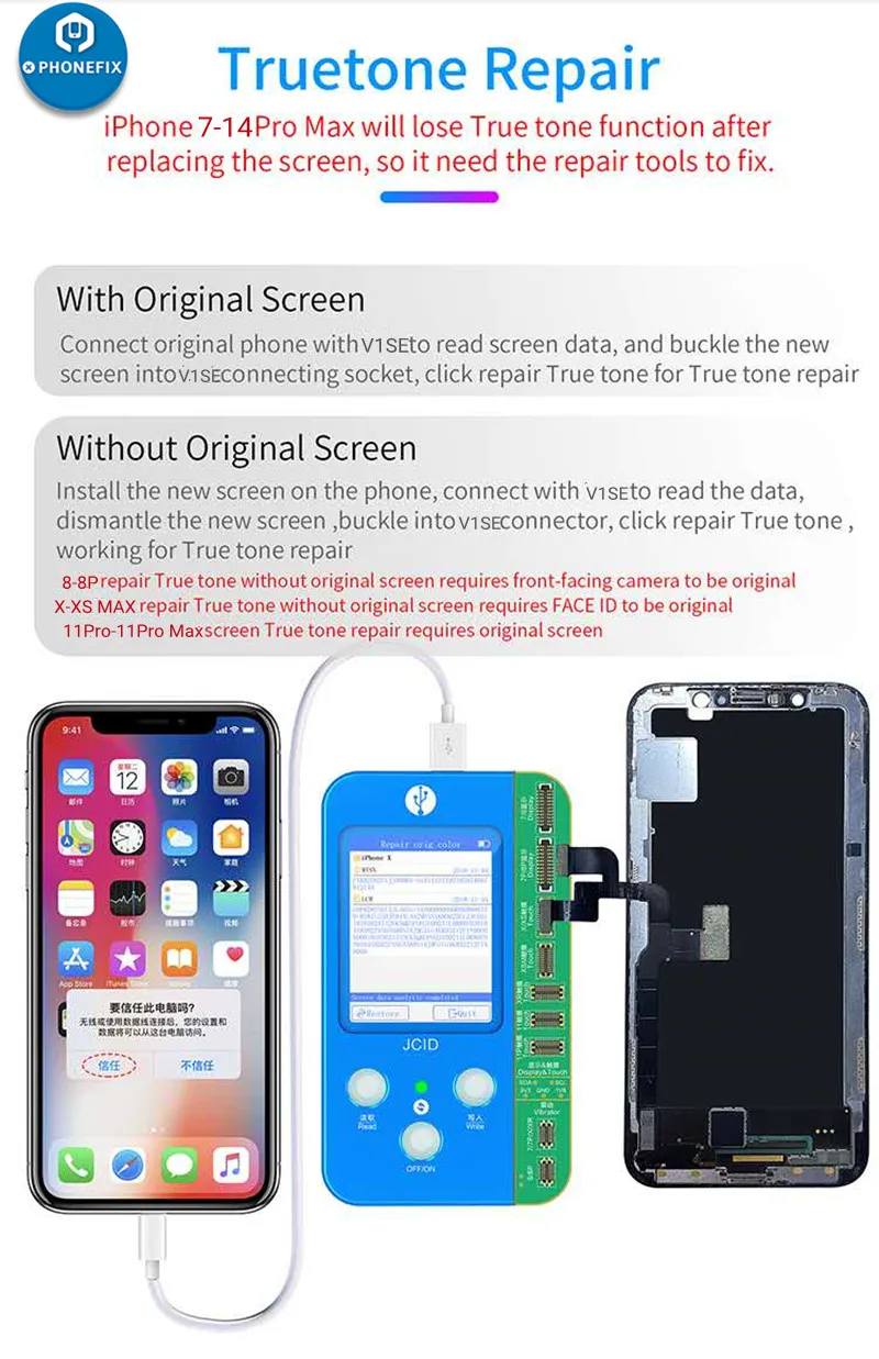 Jcid V1Se Wifi True Tone Repair Programmer Per Iphone 7-14 Pro Max Display Recovery Original Color Original Screen Data Copy