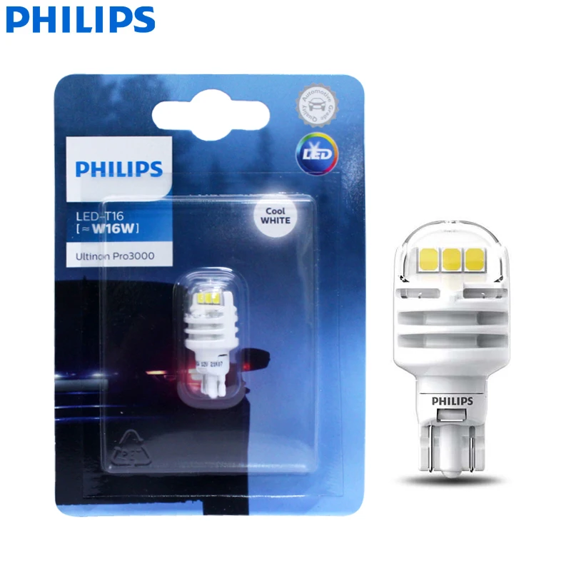Philips Led T16 W16W Ultinon Pro3000 Indicatori Di Direzione 6000K White Reverse Lamps Auto Indlcaator Lampadine Fendinebbia Muslimah, 1X