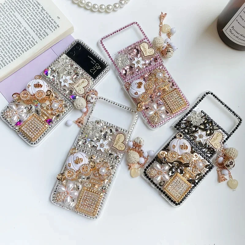Bling Glitter Diamond Bear Flower Case Per Samsung Galaxy Z Flip 3 Zflip4 Z Fold 3 Zfold4 5G Case Luxury Rhinestone Pumpkin Car