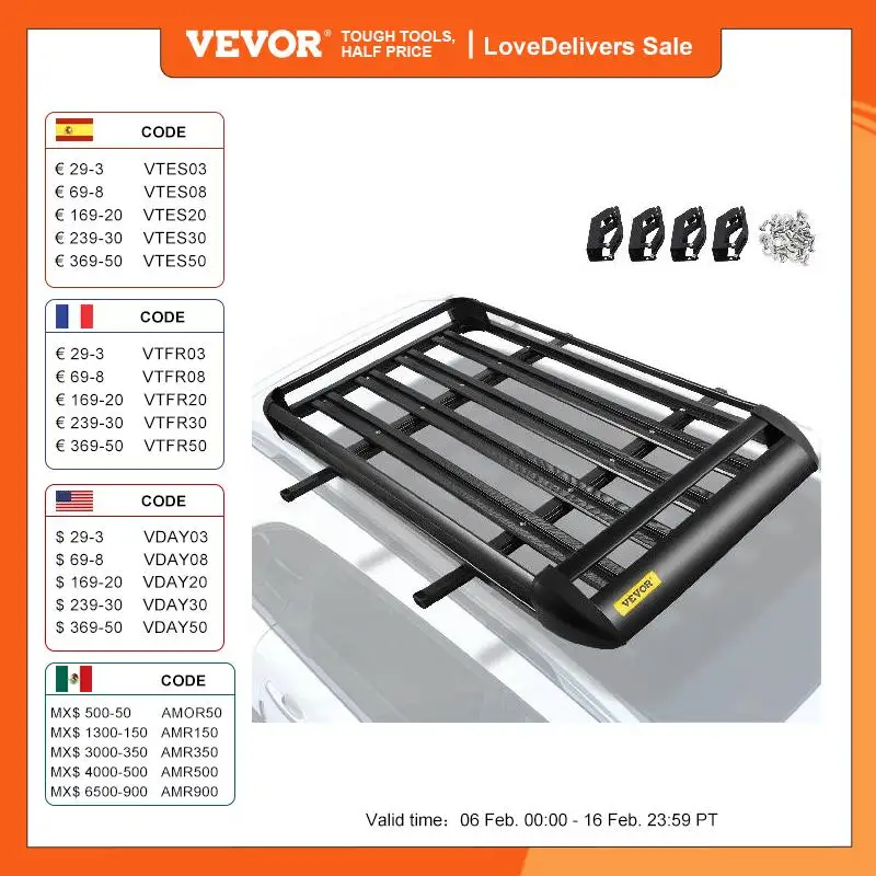 Vevor Portapacchi Universale Portapacchi Da Tetto In Alluminio 50X34,5 Pollici Per Auto Suv Portapacchi Da Viaggio Con Capacità 220 Lb