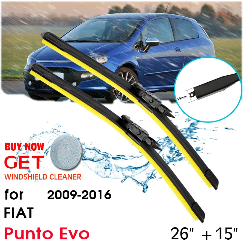 Car Blade Wiper Window Windshield Rubber Silicon Refill Wiper For Fiat Punto Evo 2009-2016 Lhd / Rhd 26"+15" Car Accessories