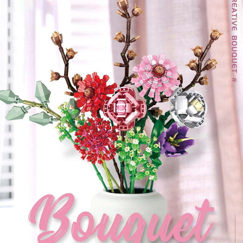 Moc Colorful Phalaenopsis Vase Flowers Bouquets Plants Potted Blossom Ornaments Decoration Building Bricks Blocks Diy Toy