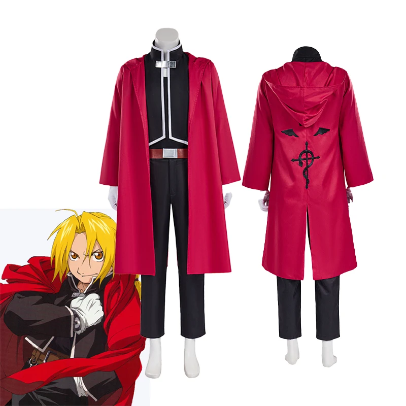 Anime Full Metal Alchemist Costume Cosplay Edward Elric Costume Fullmetal Alchemist Cappotto Con Cappuccio Custom Made Halloween Cosplay