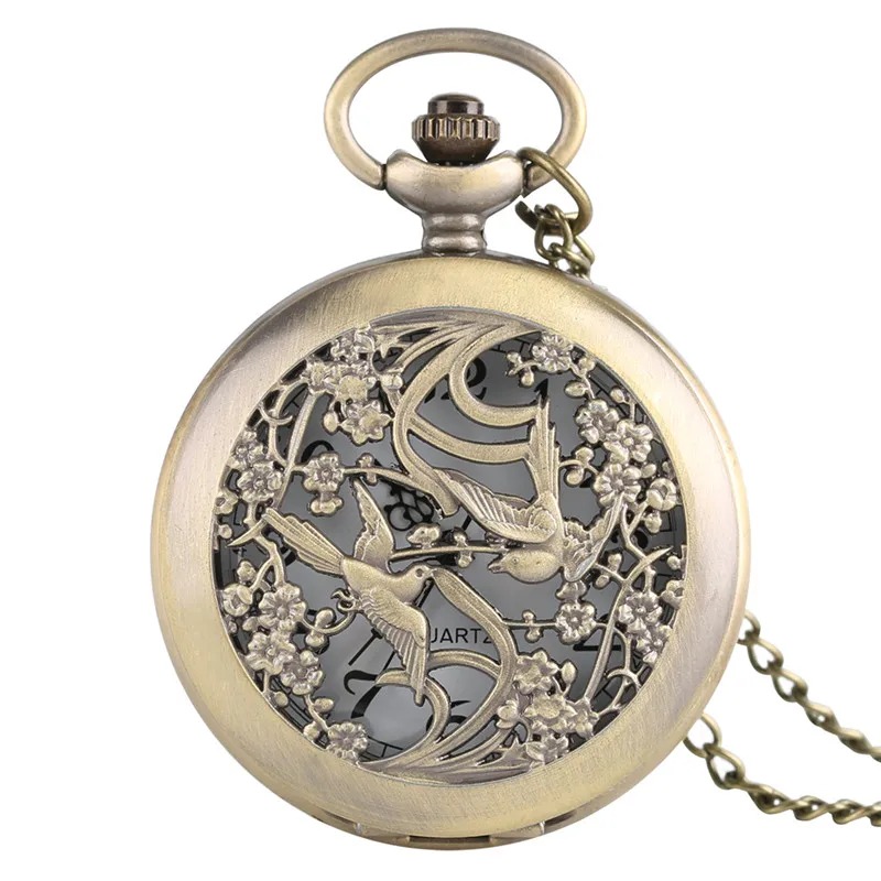 Bronzo Classico Hollow Gazza Uomo Donna Quarzt Orologio Da Tasca Vintage Half Hunter Con Catena Regalo Per Bambini Reloj