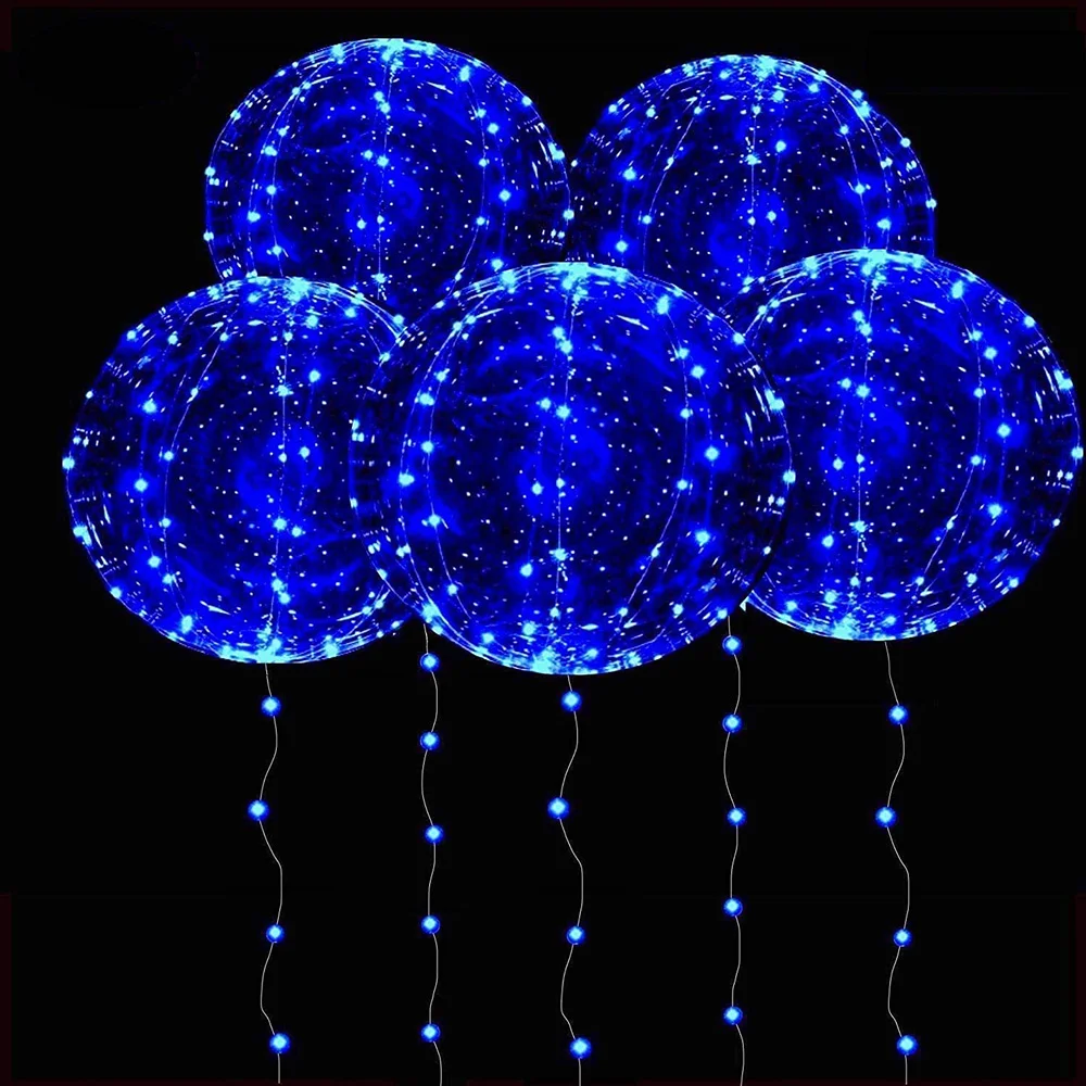 3Set Blue Led Light Bobo Balloons Compleanno Wedding House Decor 3M String Led Bubble Ballon Trasparente Glow In The Dark Balloons