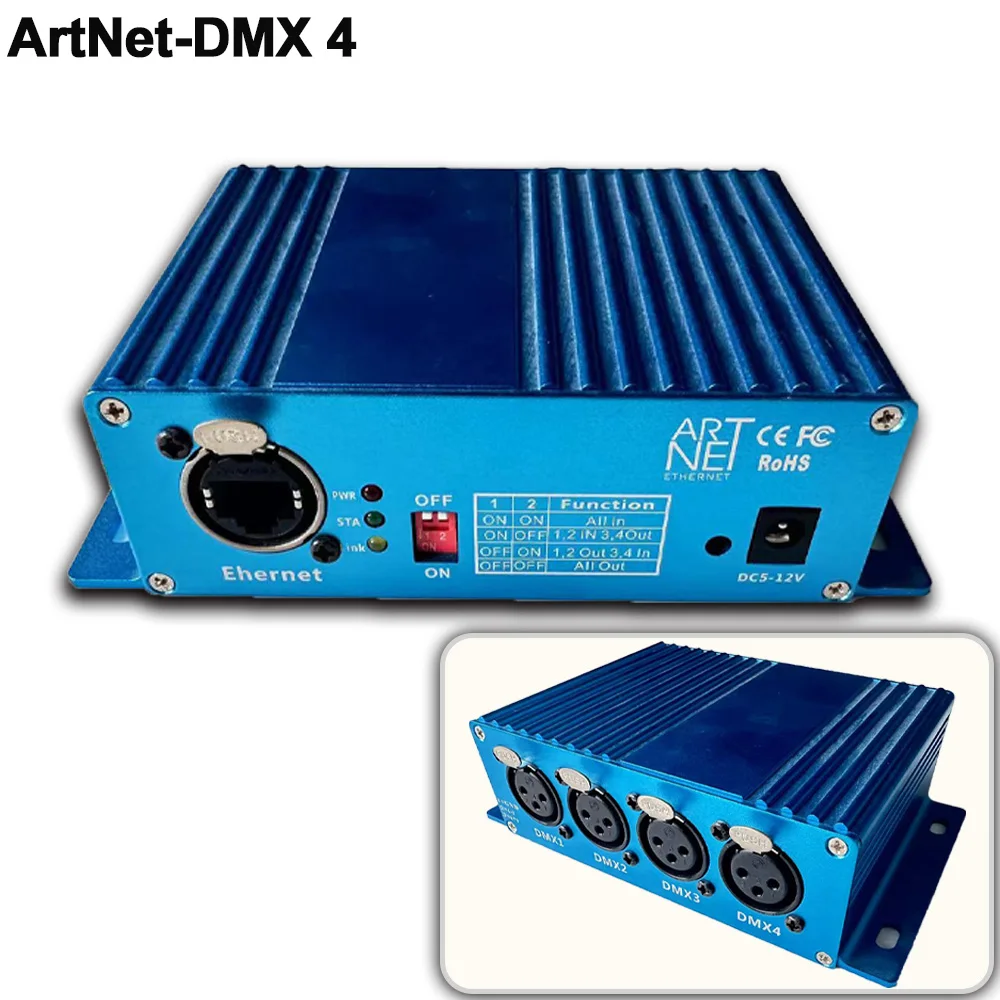 Artnet-Dmx 4 Convertitore Bidirezionale Artnet Dmx A Quattro Vie 4 Femmina 3Pin Xlr Cavo Ethernet Convertitore Di Segnale In/Out