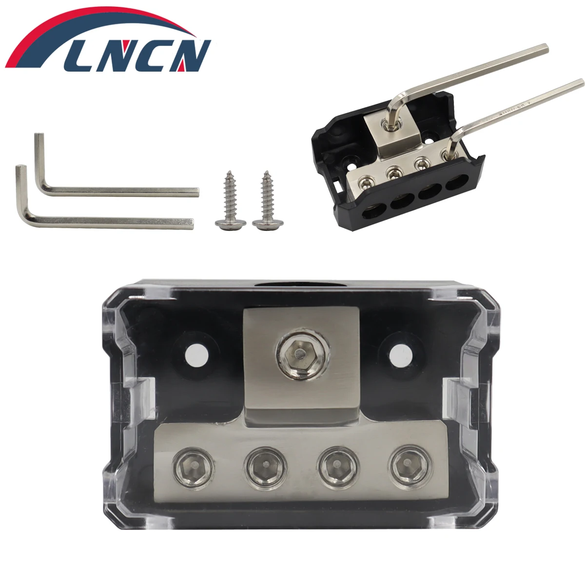 Car Audio Modificato Ground Wire Splitter Blocco Di Distribuzione Dell'Alimentazione A 4 Vie 1X 0/2/4 Awg Gauge In / 4X 4/8/10 Gauge Out