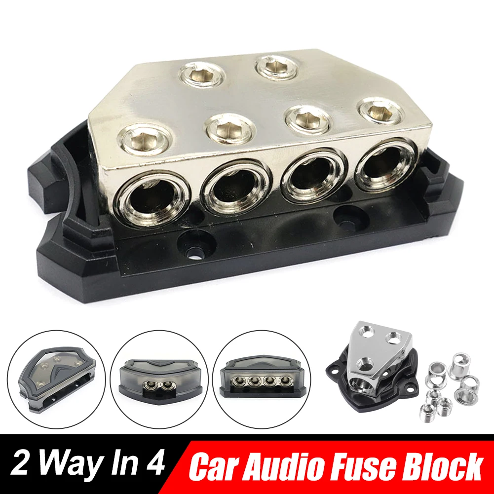 Blocco Di Distribuzione Dell'Alimentazione Per Auto 0/4Awg 2 Vie In 4 Uscite Portafusibile Di Alimentazione Stereo Per Auto Per Accessori Splitter Aud