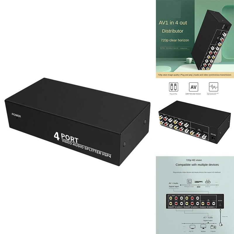 Splitter Av A 4 Vie 1 In 4 Out Composito Rca Av Splitter 1 X4 Video Audio Rca Splitter Distributore Per Dvd C-Vbs