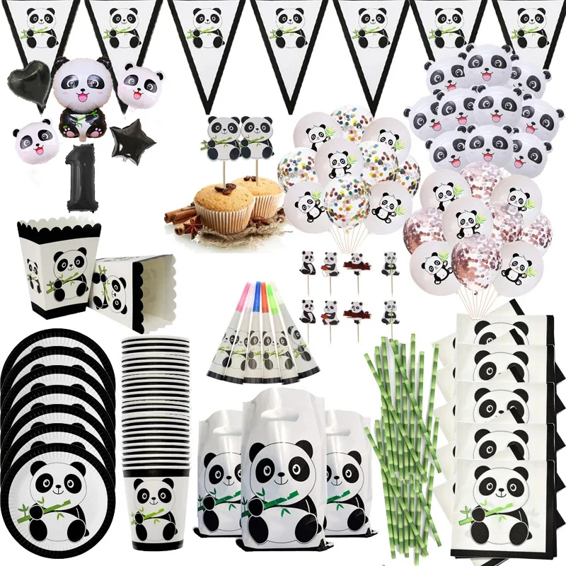 Panda Decorazioni Per Feste Forniture Palloncini Banner Buon Compleanno Panda Cake Toppers E Sacchetti Regalo Per Panda Bear Baby Shower