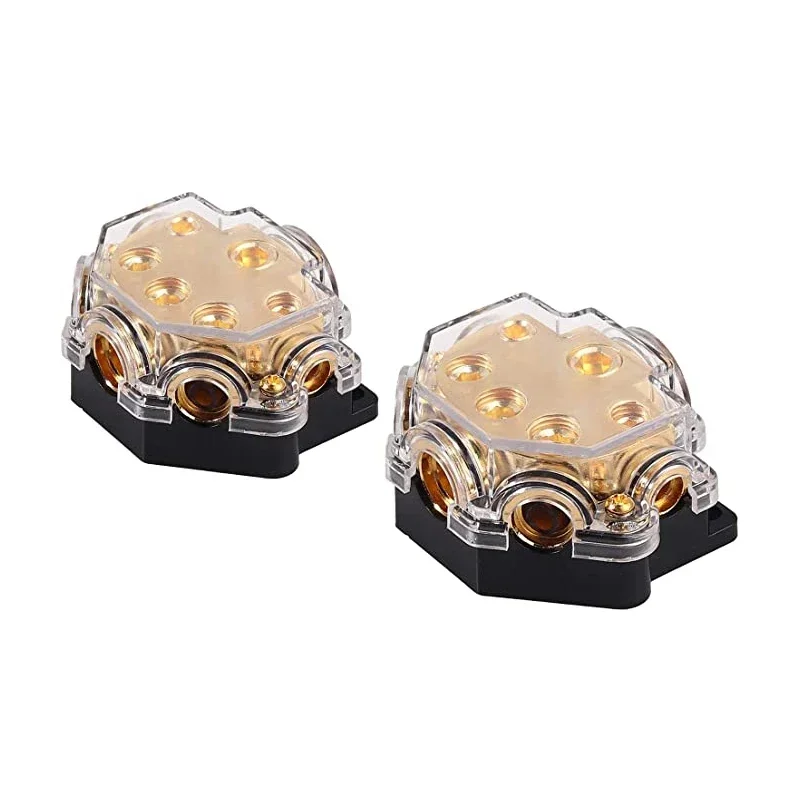 2Pcs 5 Way Power Distribution Block Car Auto Audio Amplifier,0/2/4 Gauge In 2/4/8 Gauge Out Power Ground Distributor Blocks