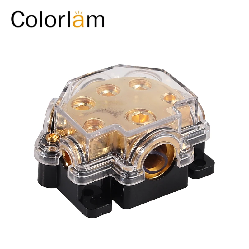 Colorlam 1/2Pcs Blocco Di Distribuzione Dell'Alimentazione In Rame Amp A 5 Vie 0 Gauge In(1)2/(2)4/(2)8 Gauge Out For Car Boat Audio System Splitter