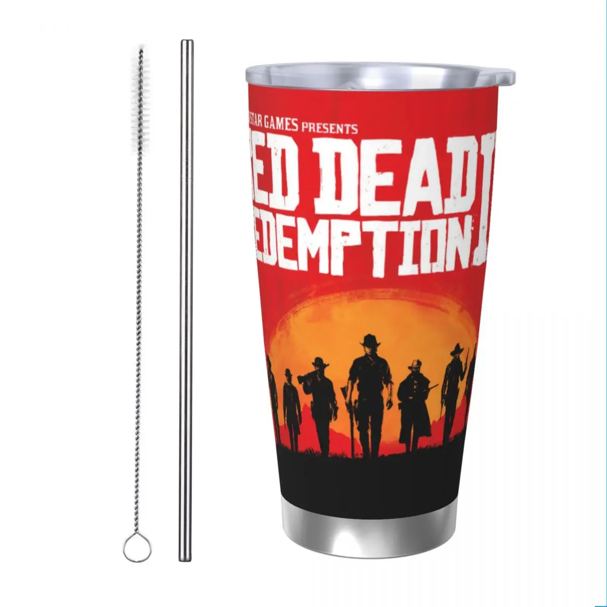 Red Dead Redemption 2 Rdr2 Bicchiere Isolato Con Cannucce Us West Cowboy Vacuum Coffee Mugs Office Home Thermos Bottle Cups, 20Oz