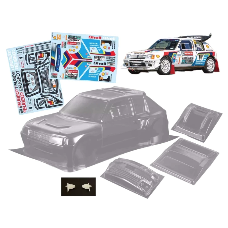 1 10 Scale 205 Turbo 16 1985 Clear Rally Car Body Shell Kit Con Adesivi Per Rc Drift Car Tamiya Kyosho Chassis Rc Parts