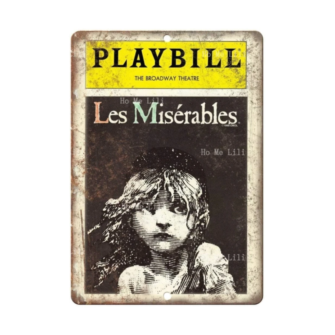 Keviewly Playbill Broadway Theatre Les Miserables Tin Sign Vintage Wall Poster Lamiera Targa In Metallo Per Bar Cafe Garage