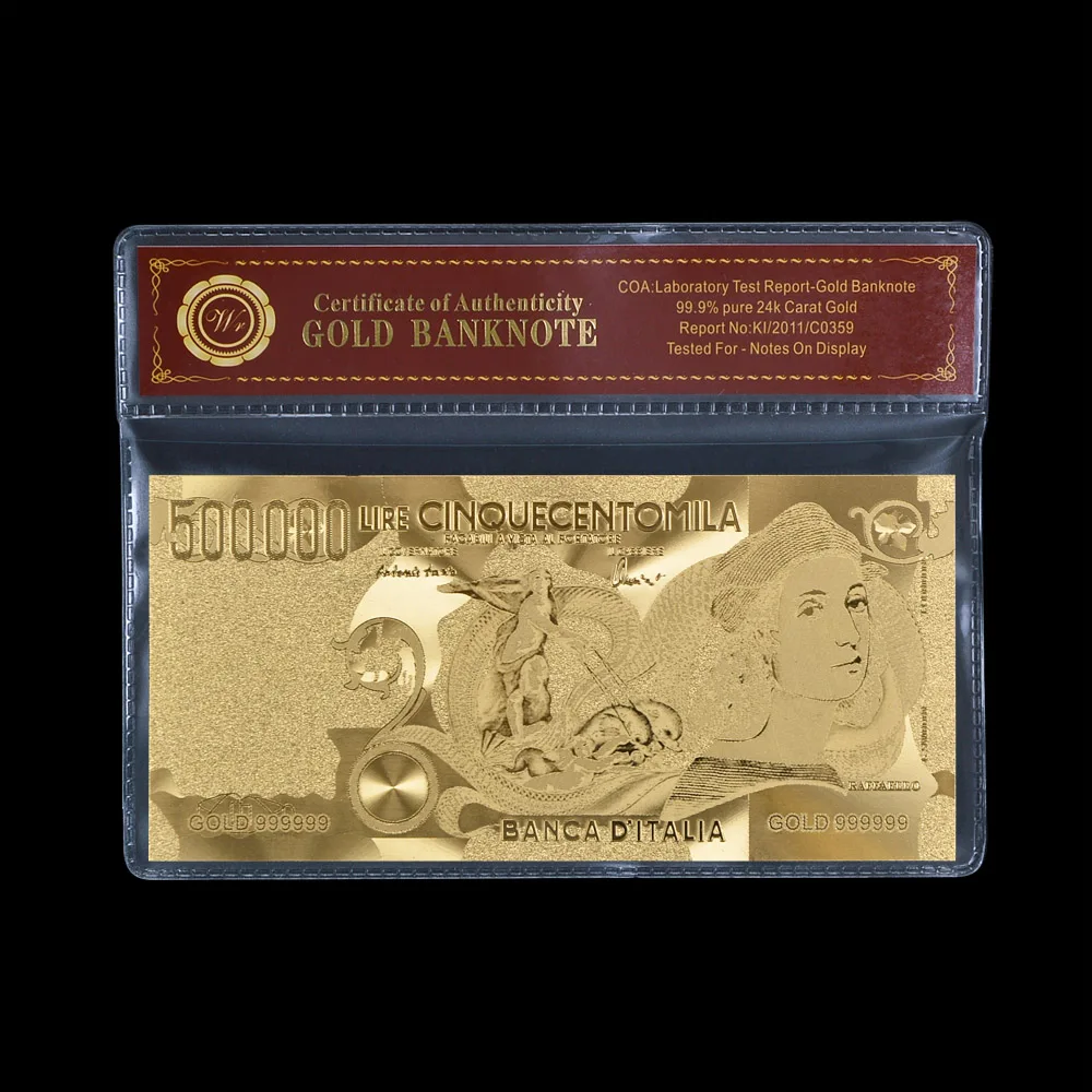 Wr Fake Money 1975 Anno Italia Banconota Placcata In Oro Da 500000 Litri Con Cornice Coa Non Valuta Prop Banconote Regali Per Uomo