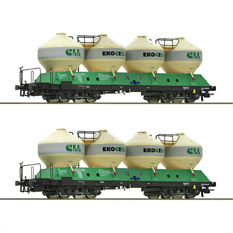 Modello Roco Treno Silo Auto 1:87 Ho Tipo Zssk Silo Auto Due Sezioni Con Bella Pittura Verde 77006