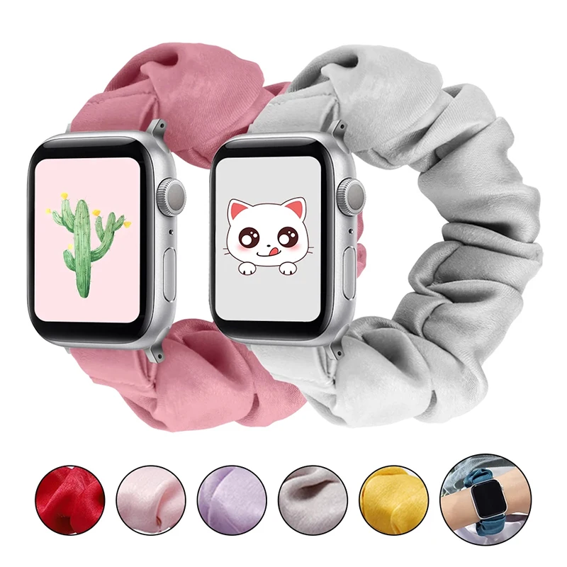 Uthai Nuovo Indossabile Per Apple Watch Fashion Print Silk Stretch Iwatch Hair Coil Stretch Smart Watch Band Z142