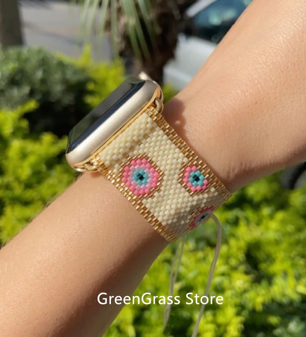 Vendita Calda Nuovo Design Di Lusso Miyuki Perline Apple Watch Band Fitness Smart Strap Per Apple Watch Band