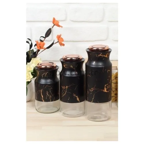 Arow Marmo Black Marble Pattern 3'Set Di Barattoli Di Verdure