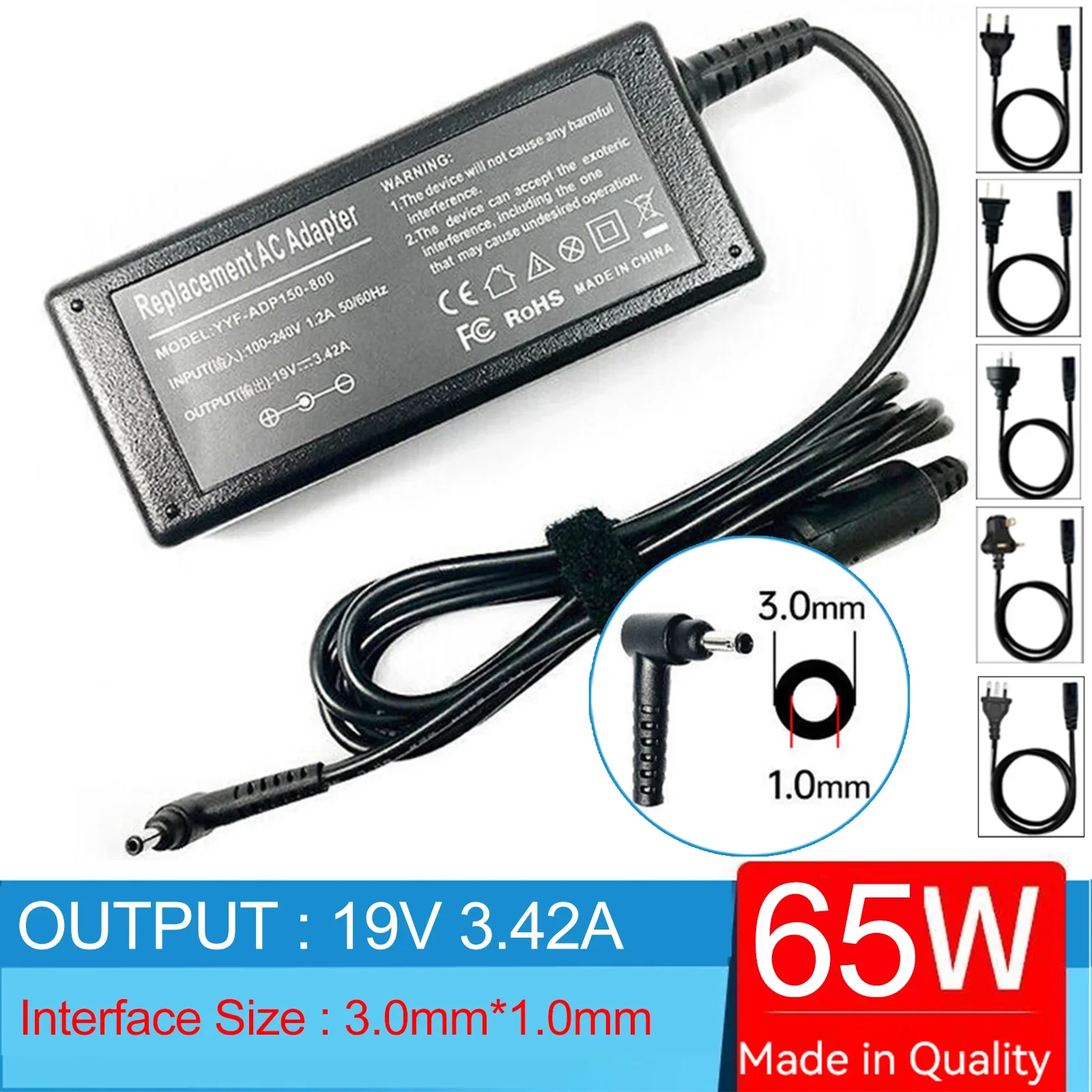 Caricabatterie Adattatore Ca Per Laptop 19V 3.42A 65W Per Acer Chromebook R11 C710 C720P C730 C730E C731 C738T C740 C810 C910 R751T