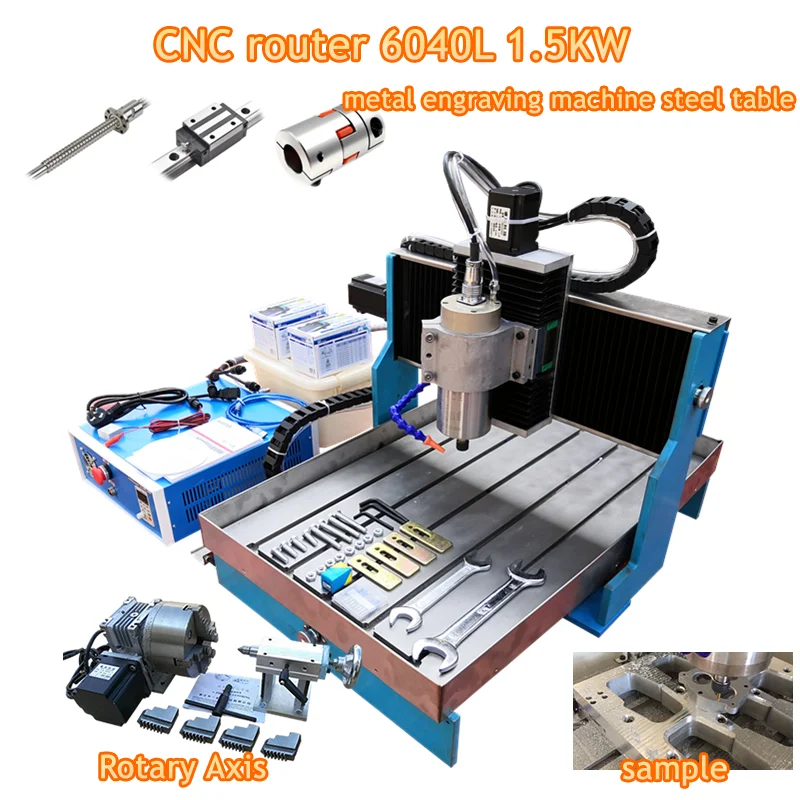 6040L Guide Lineari Per Binari Tornio Cnc 1.5Kw Usb Parallelo 3 Assi 4 Assi Macchina Per Incidere Di Metalli Tavolo In Acciaio 60*40 Router Di Cnc