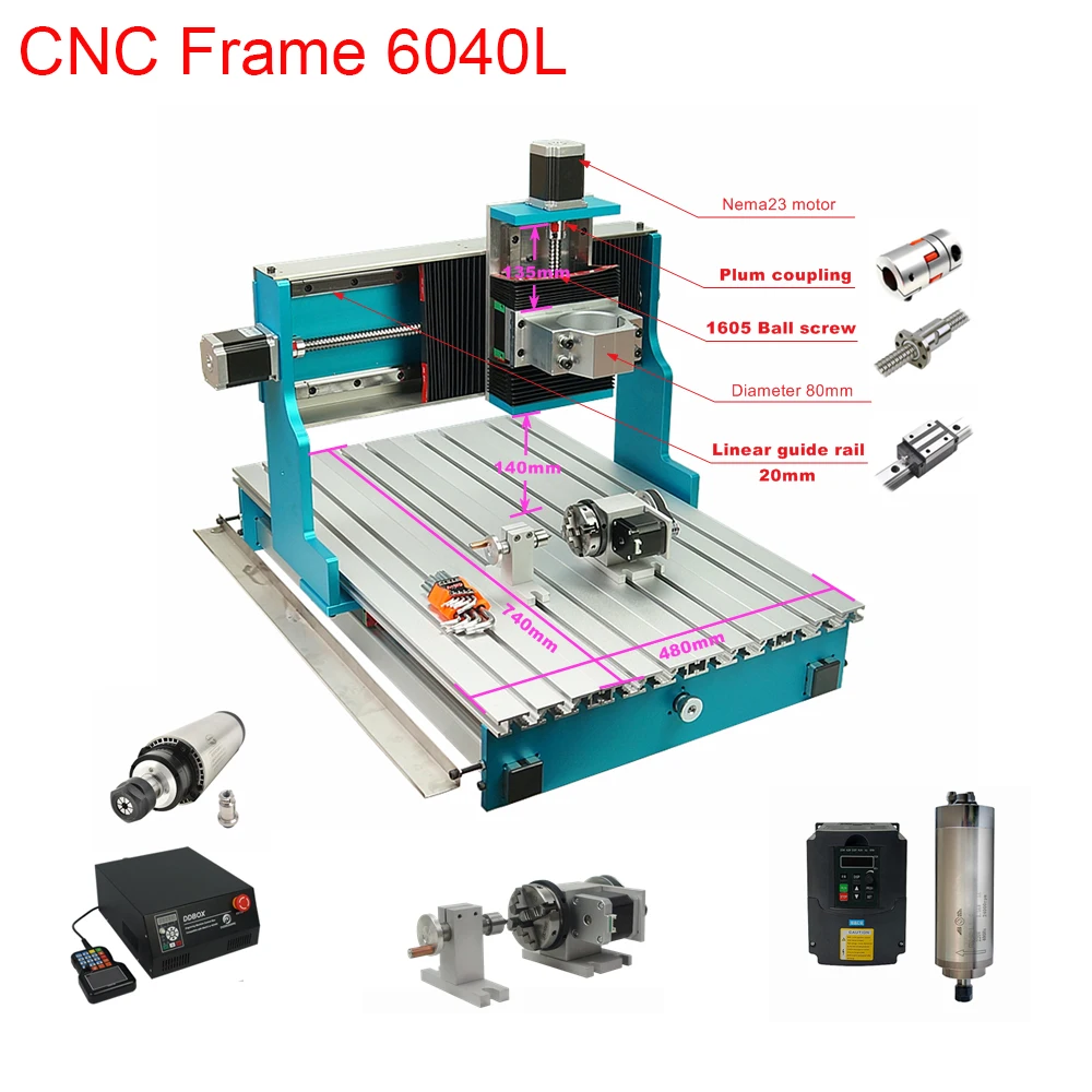 6040L Telaio Cnc 3 Assi Per Router Di Cnc Macchina Per Incidere Di Guide Lineari 600*400Mm Dimensioni Di Intaglio Con Mandrino Motore 1.5Kw