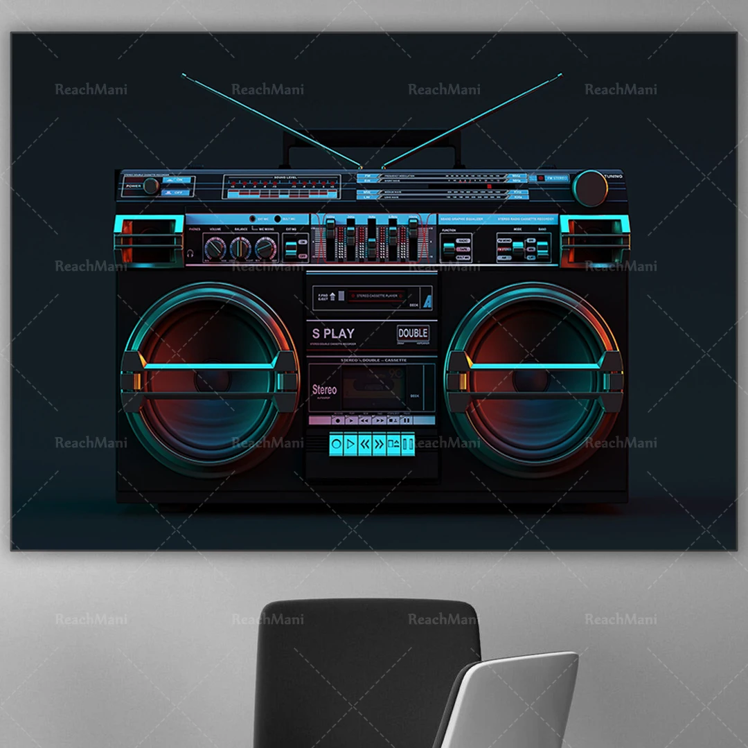 Vintage Audio Nastro Di Stampa, Boombox Di Trasmissione Di Arte, Ghetto Blaster Poster, Vintage Nastro, Registratore Audio Boombox 80S Stampa Su Tela 