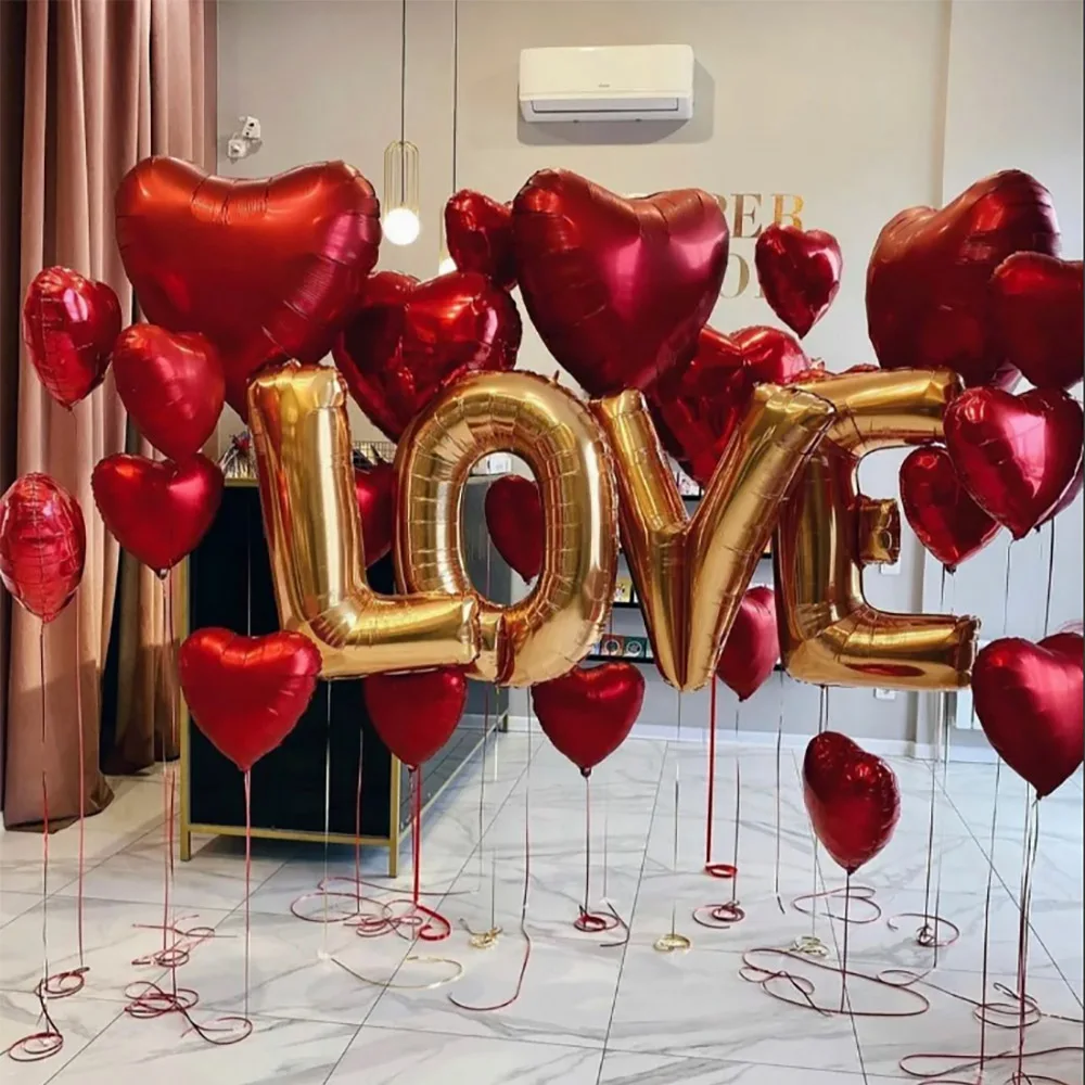 Lettera Love Red Heart Bear Foil Balloons Happy Valentine Day Wedding Room Decorazioni Per Feste Anniversario Di Compleanno Palline Di Elio