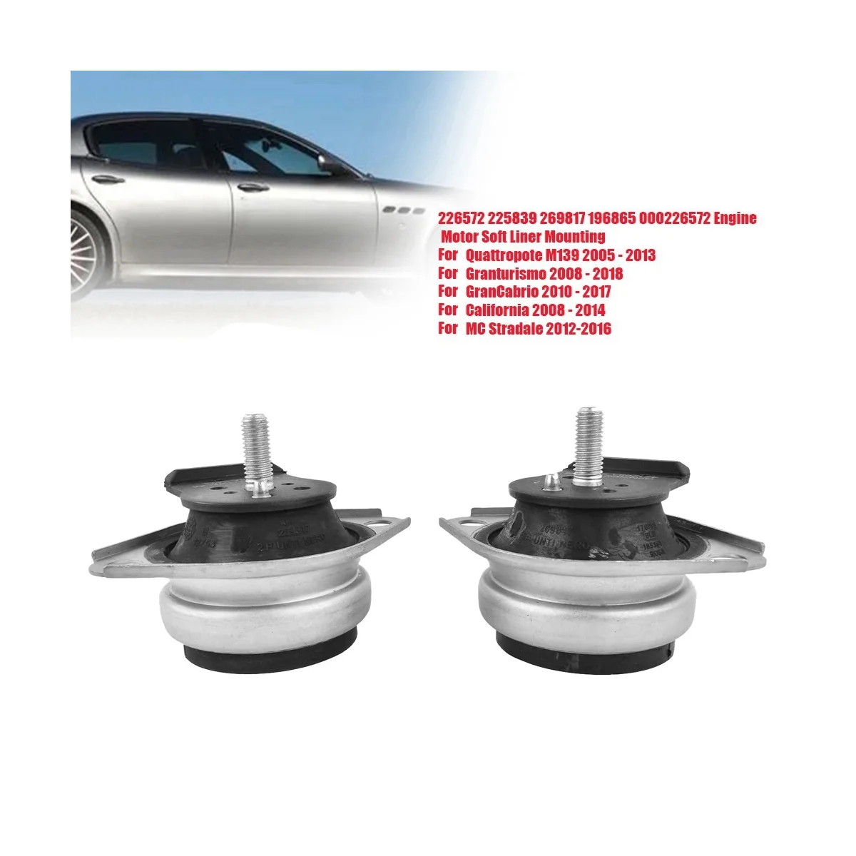 2 Pezzi 226572 Cuscinetto Motore Soft Liner Per Supporto Motore Per Maserati