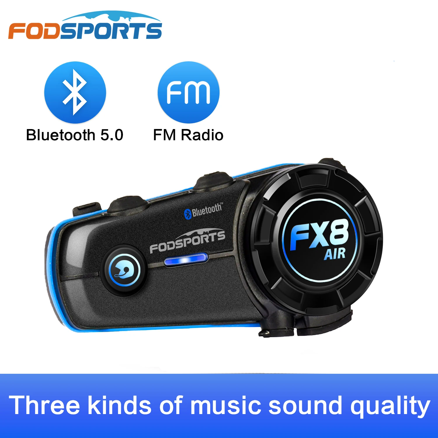 Fodsports Fx8 Air Motorcycle Bluetooth Intercomunicador Moto Moto Casco Auricolare Bass Midrange Treble