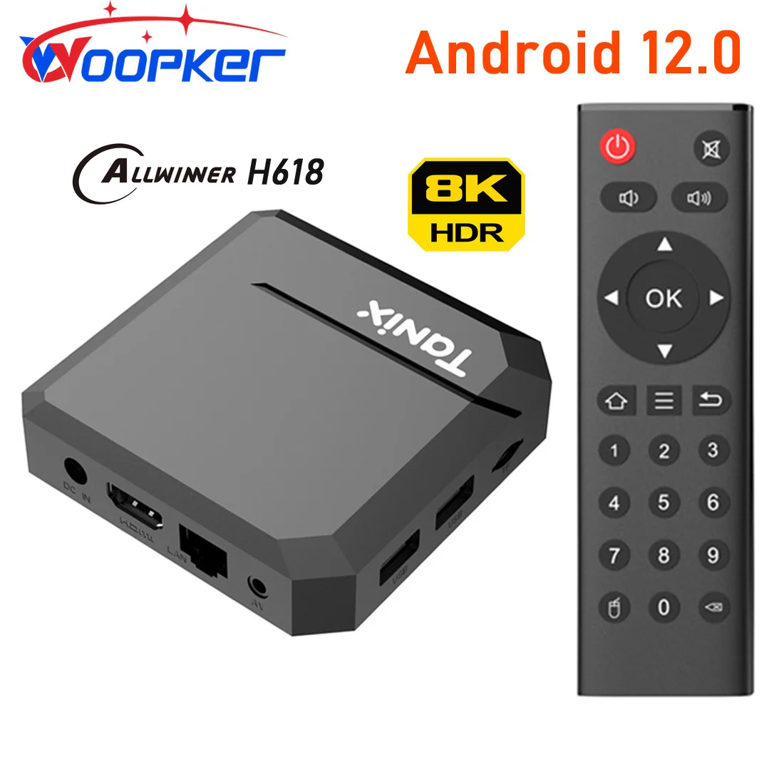 Woopker Tx2 Android 12 Tv Box Tanix Allwinner H618 2.4G Single Wifi 8K Uhd Media Player Versione Globale Set-Top