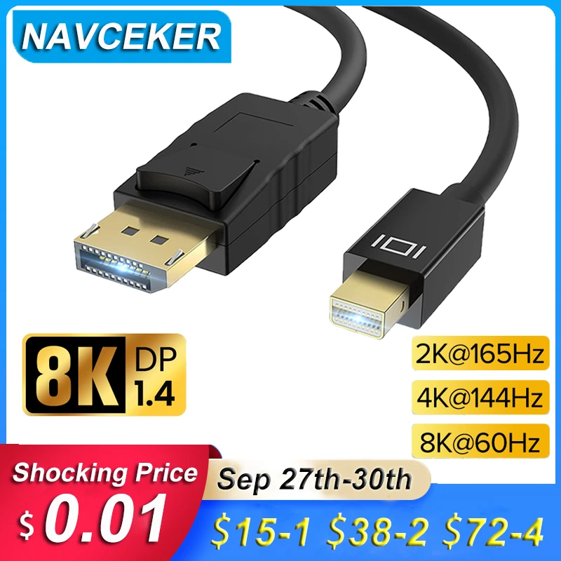 2023 Best 4K @ 144Hz Dp 1.4 Pc Cable Thunderbolt 2K @ 165Hz Mini Dp A Dp Cable 1.4 8K Mini Displayport Dp 1.4 Cable Per Macbook Pro