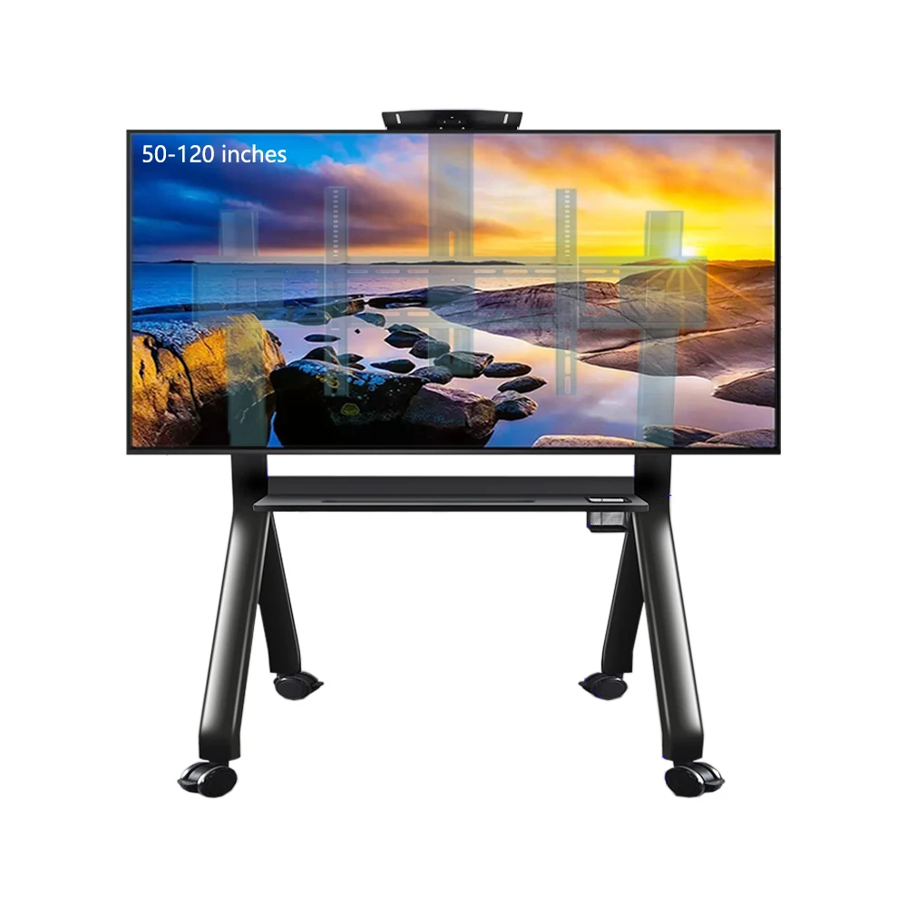 Adatto Per Porta Tv Da 50-120 Pollici, Carrello Mobile Con Ruote A Pavimento, Telaio Rotante Con Schermo Orizzontale E Verticale
