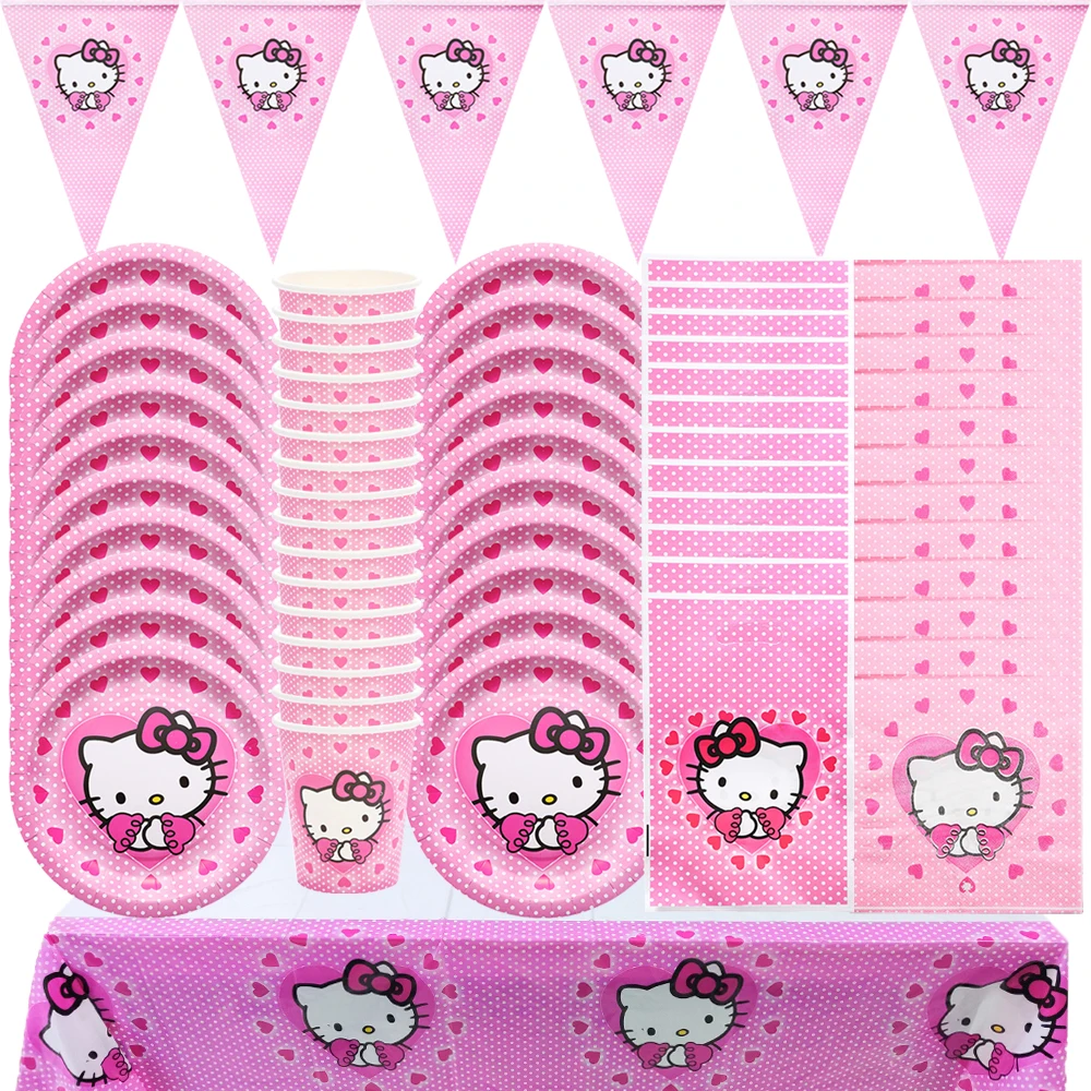 Hello Kitty Tema Baby Shower Girls Party Supplies Tazza Di Carta Piatto Tovaglia Bambini Festa Di Compleanno Banner Decorazioni Per Matrimoni Pallonci