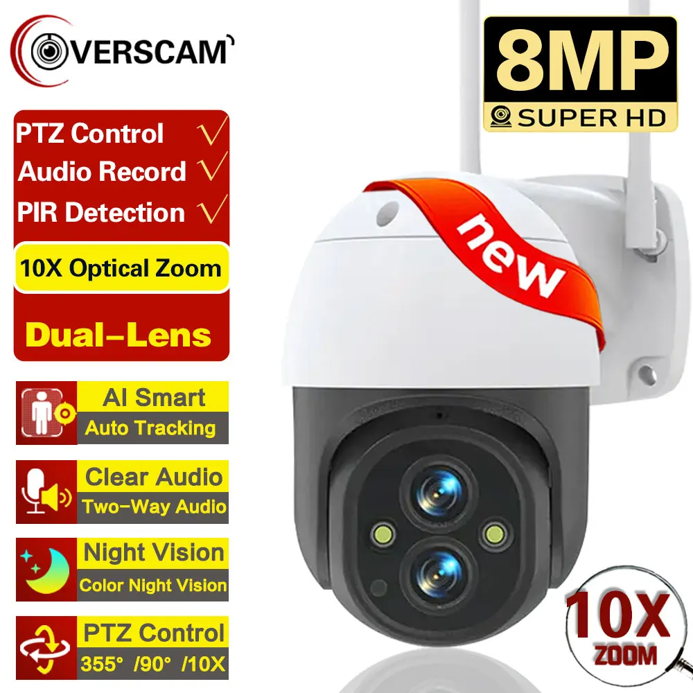 4K 8Mp Wifi Telecamere Di Sorveglianza Ip Dual Lens Ptz Wifi Video Cam Per La Casa Mini 10X Zoom Wireless Wifi Cctv Telecamere Di Sorveglianza