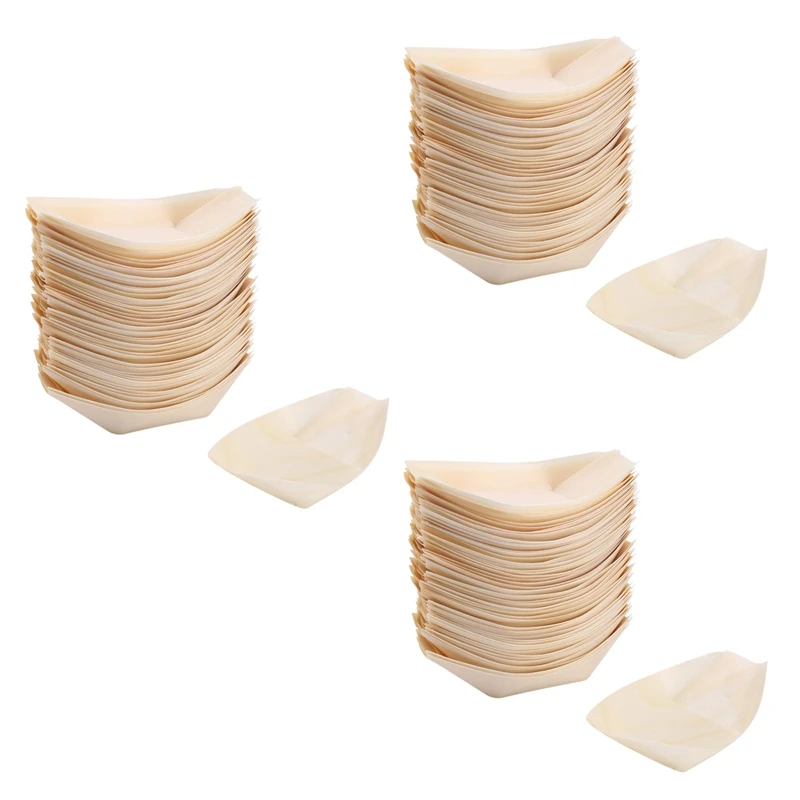 150X Finger Food-Ciotole, "Boat" Legno Biodegradabile 11 Cm X 6.5 Cm