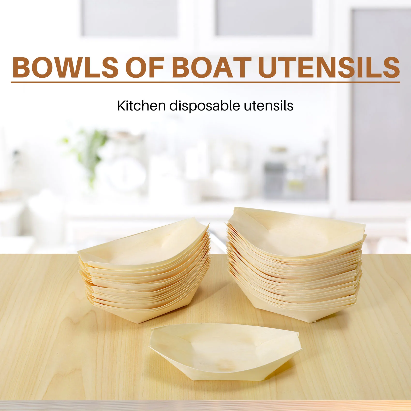 50X Finger Food-Ciotole, "Boat" Legno Biodegradabile 11 Cm X 6.5 Cm