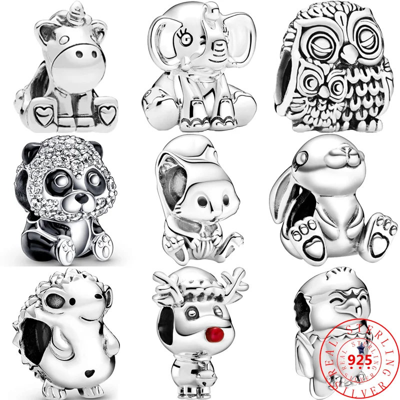 100% 925 Sterling Silver Unicorn Owl Panda Condor Rabbit Squirrel Fashion Beads Fit Original Pandora Charms Bracciale Gioielli Fai Da Te
