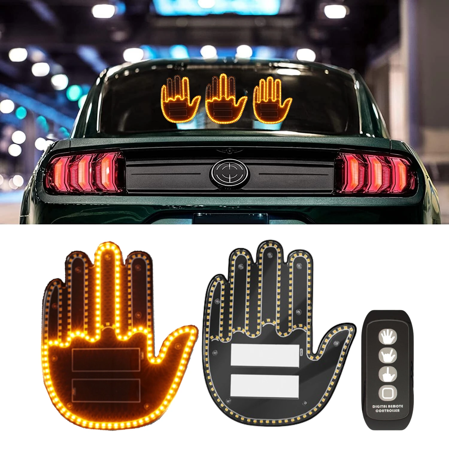 Gesto Led Funny Car Finger Light Con Gesto Remoto Led Funny Back Window Sign Car Middle Finger Car Light