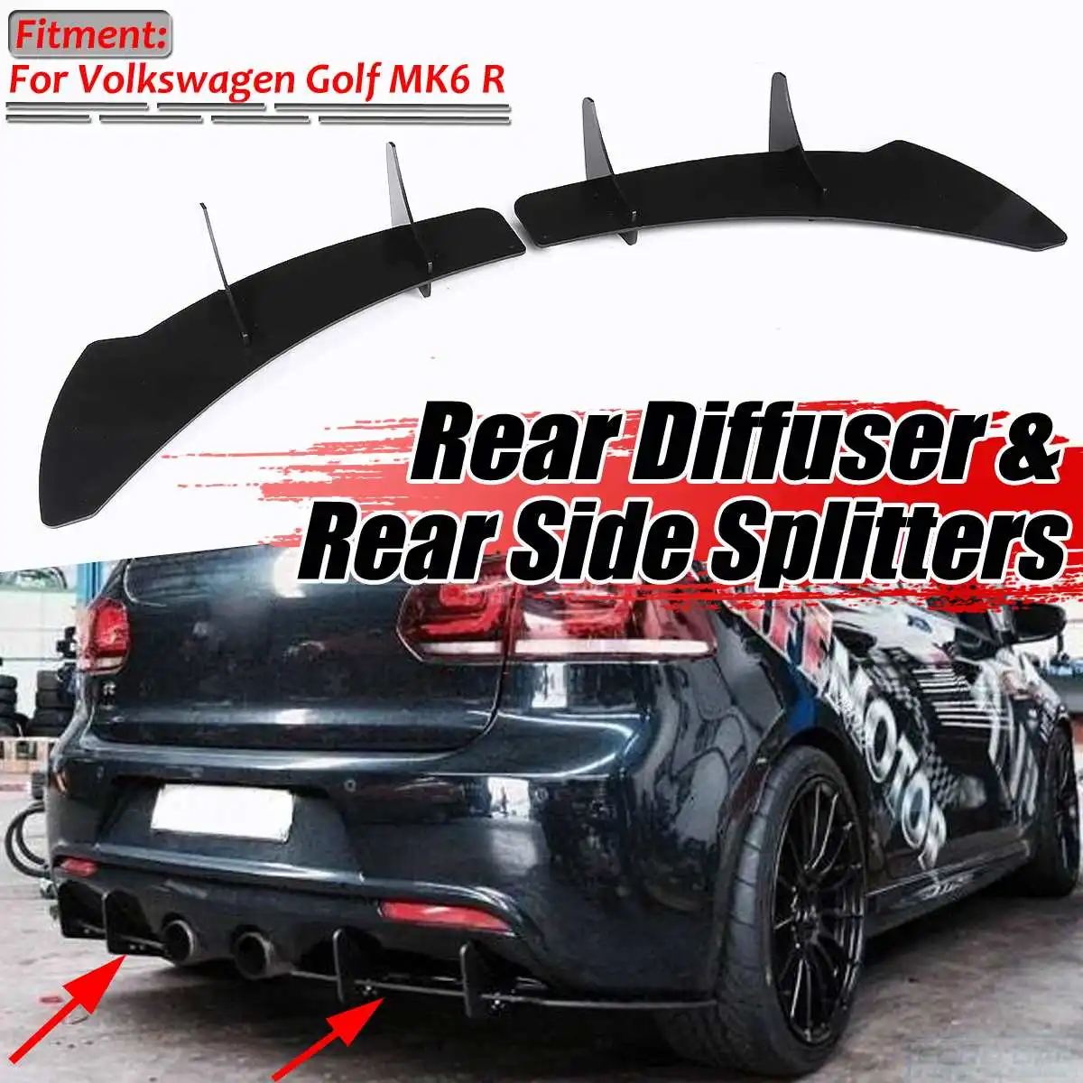 New Car Rear Bumper Lip Diffuser Lip With Spoiler Splitters Aprons Protector For Volkswagen For Vw For Golf 6 Vii Mk6 Gti R20
