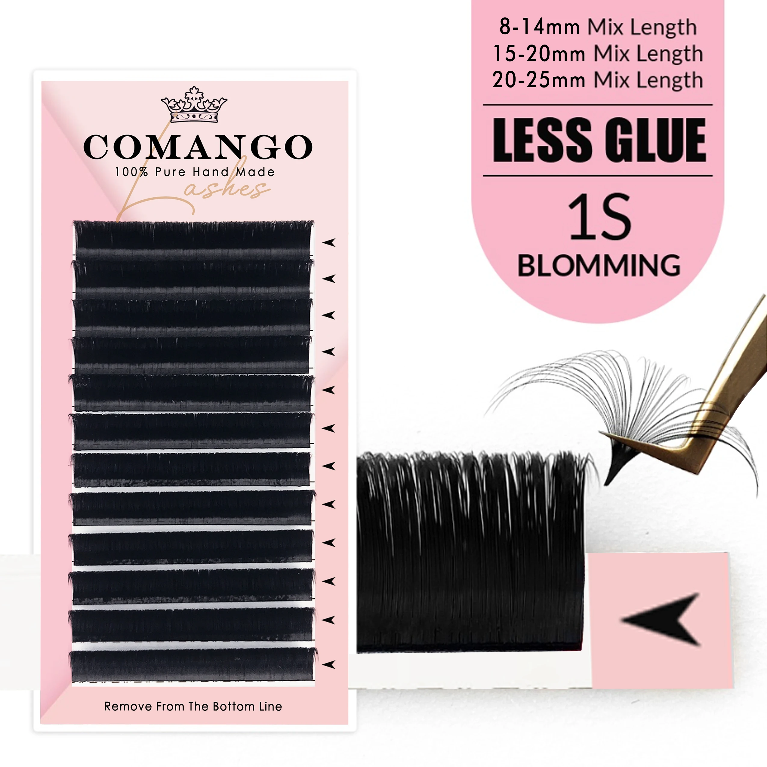 Comango 0.03-0.10Mm Matte Dark Black Easy Fan Lashes Volume Extension Mega Eyelashes Blooming Fans Extension Ciglia Cilios
